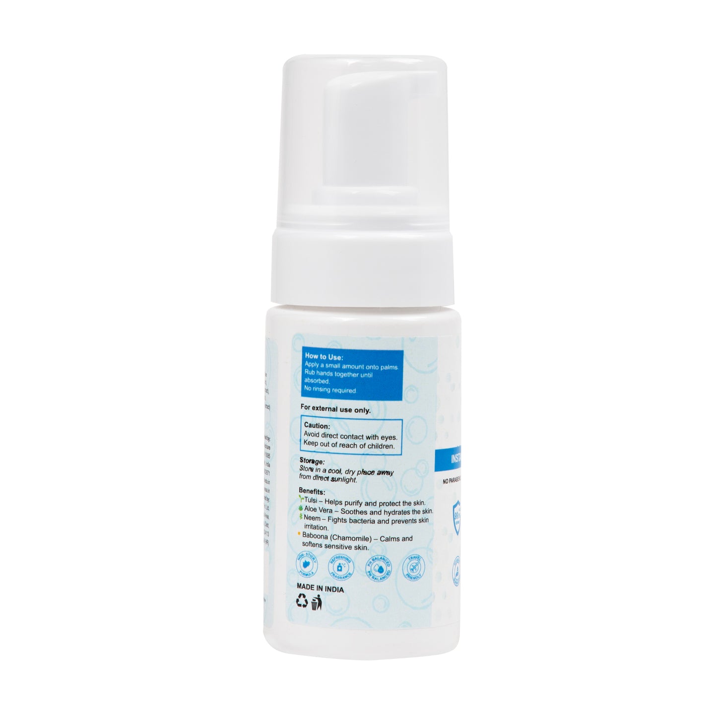Advanced Waterless Foam Handwash 100ml | 100% Natural Plant-Based, Gentle for Baby & Kids | Instant Clean, No Rinse, Quick Absorb & Non-Sticky Hand Cleanser