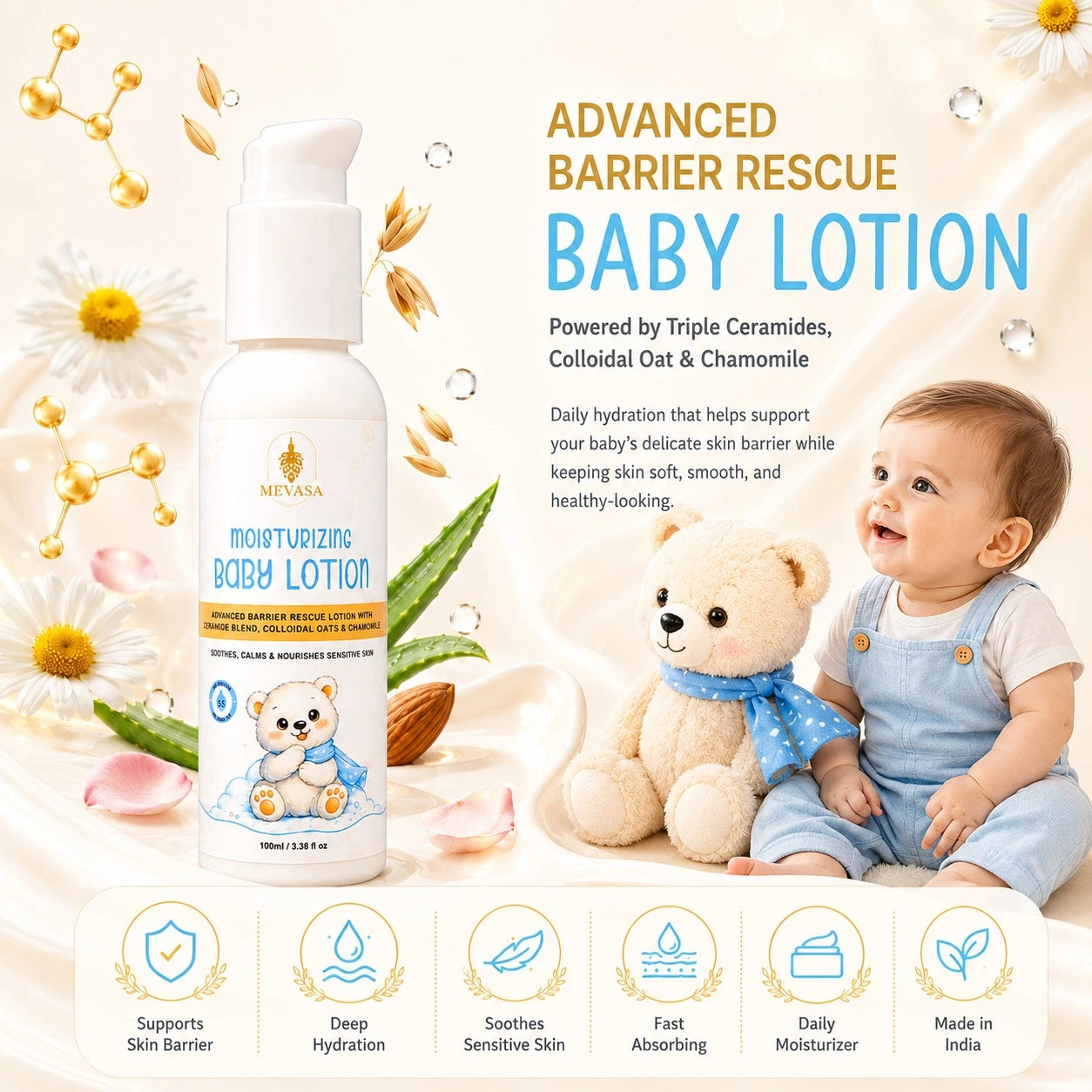 Mevasa Baby Lotion & Milky Body Wash | Gentle, Tear-Free & Moisturizing | 100ml Each