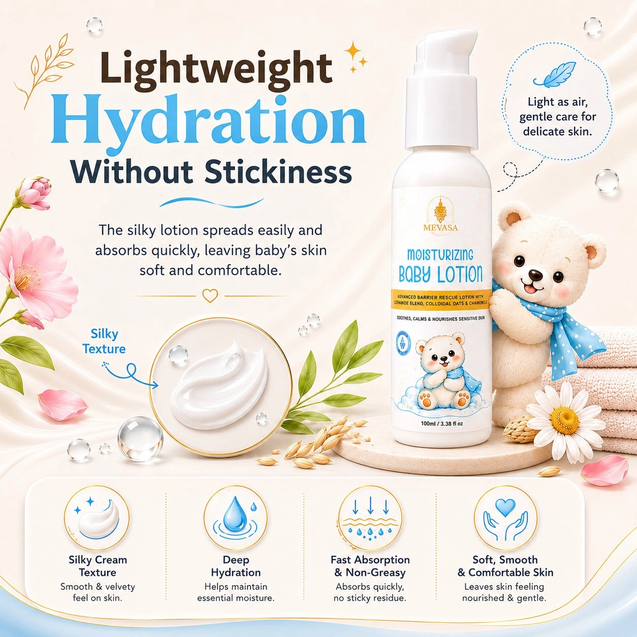 Mevasa Baby Lotion & Milky Body Wash | Gentle, Tear-Free & Moisturizing | 100ml Each