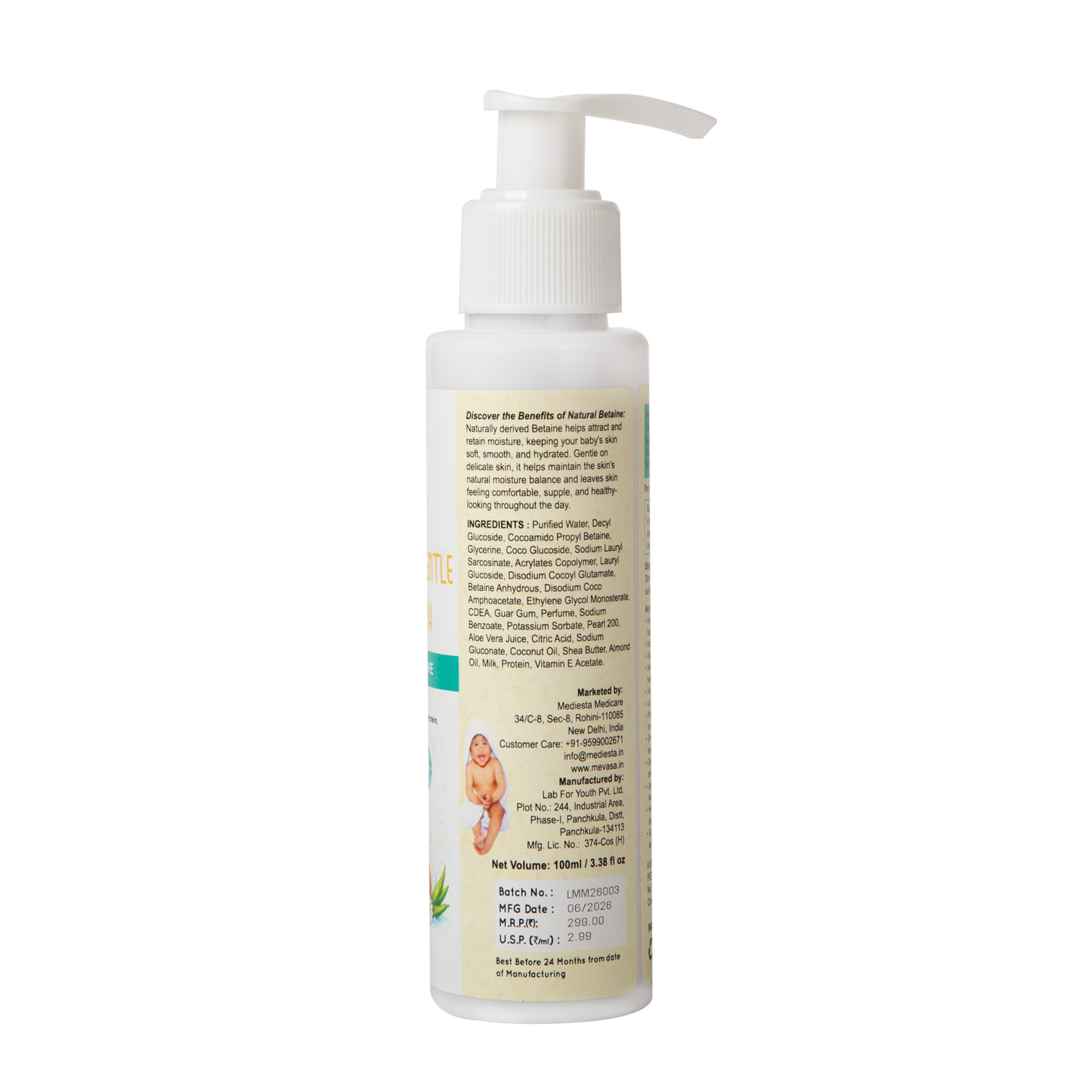Mevasa Baby Ceramide Face Cream & Gentle Milky Baby Body Wash | Tear-Free, pH Balanced
