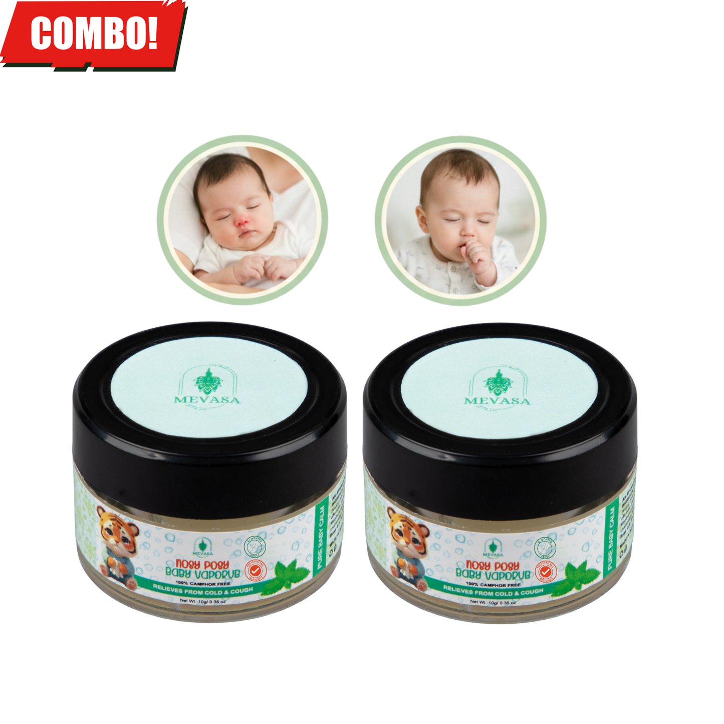 Mevasa Camphor Free Nosy Posy Natural Baby Vaporub for Cold & Cough | Natural Relief from Running Nose & Chest Congestion | Herbal Chest Rub Balm