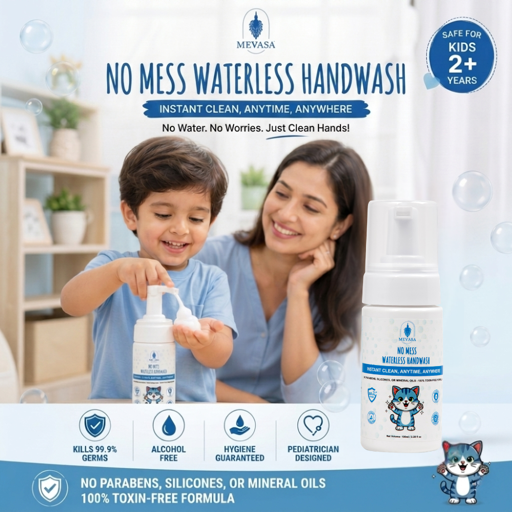Advanced Waterless Foam Handwash 100ml | 100% Natural Plant-Based, Gentle for Baby & Kids | Instant Clean, No Rinse, Quick Absorb & Non-Sticky Hand Cleanser