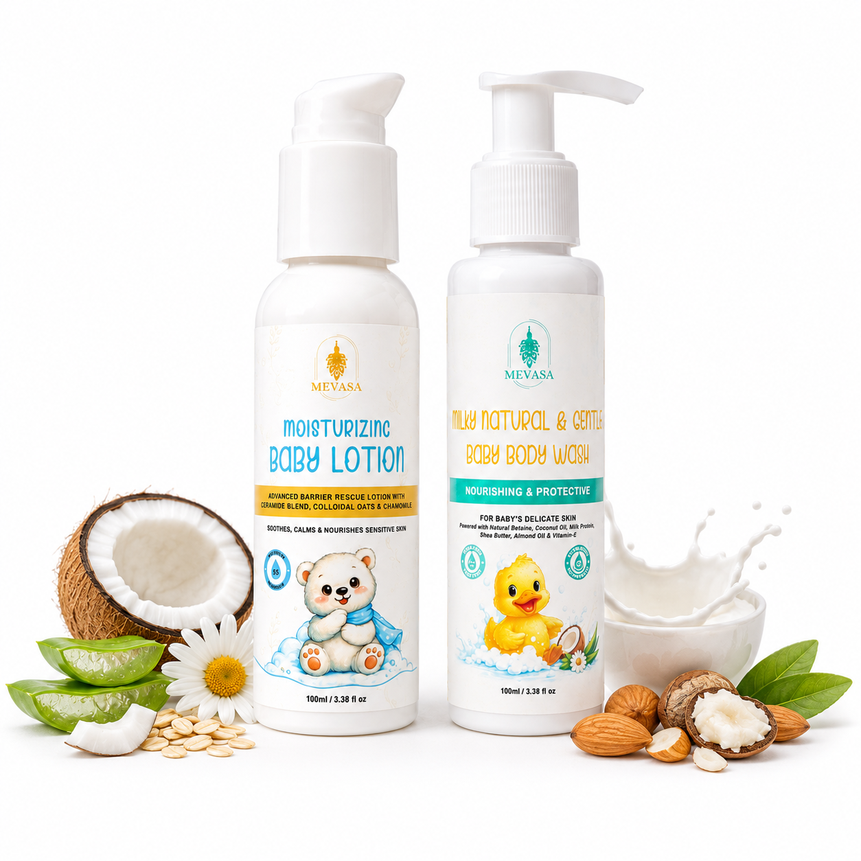 Mevasa Baby Lotion & Milky Body Wash | Gentle, Tear-Free & Moisturizing | 100ml Each