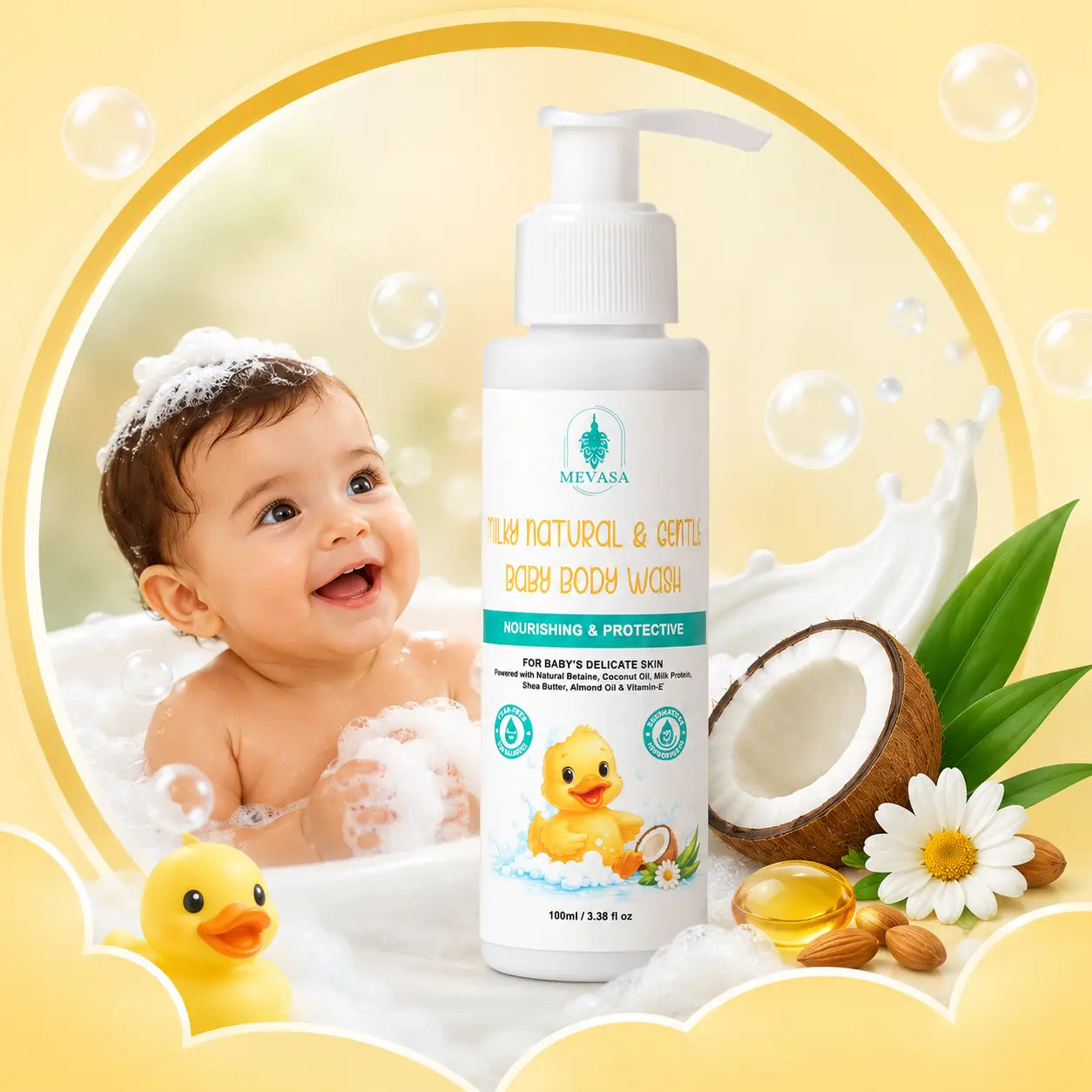 MEVASA Milky Natural & Gentle Baby Body Wash | Tear-Free, pH Balanced, Baby & Kids