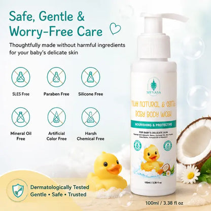 Mevasa Baby Ceramide Face Cream & Gentle Milky Baby Body Wash | Tear-Free, pH Balanced
