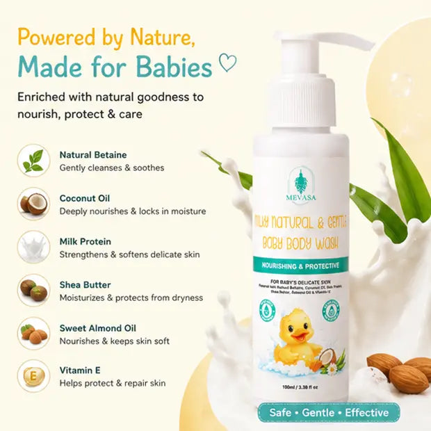 Mevasa Baby Ceramide Face Cream & Gentle Milky Baby Body Wash | Tear-Free, pH Balanced