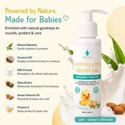 Mevasa Baby Ceramide Face Cream & Gentle Milky Baby Body Wash | Tear-Free, pH Balanced