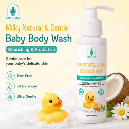 Mevasa Baby Ceramide Face Cream & Gentle Milky Baby Body Wash | Tear-Free, pH Balanced